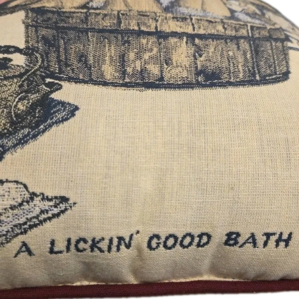 Vintage Norman Rockwell  15"×15"  Dog Themed Pillow "Lickin Good Bath" USA Made - Picture 5 of 7